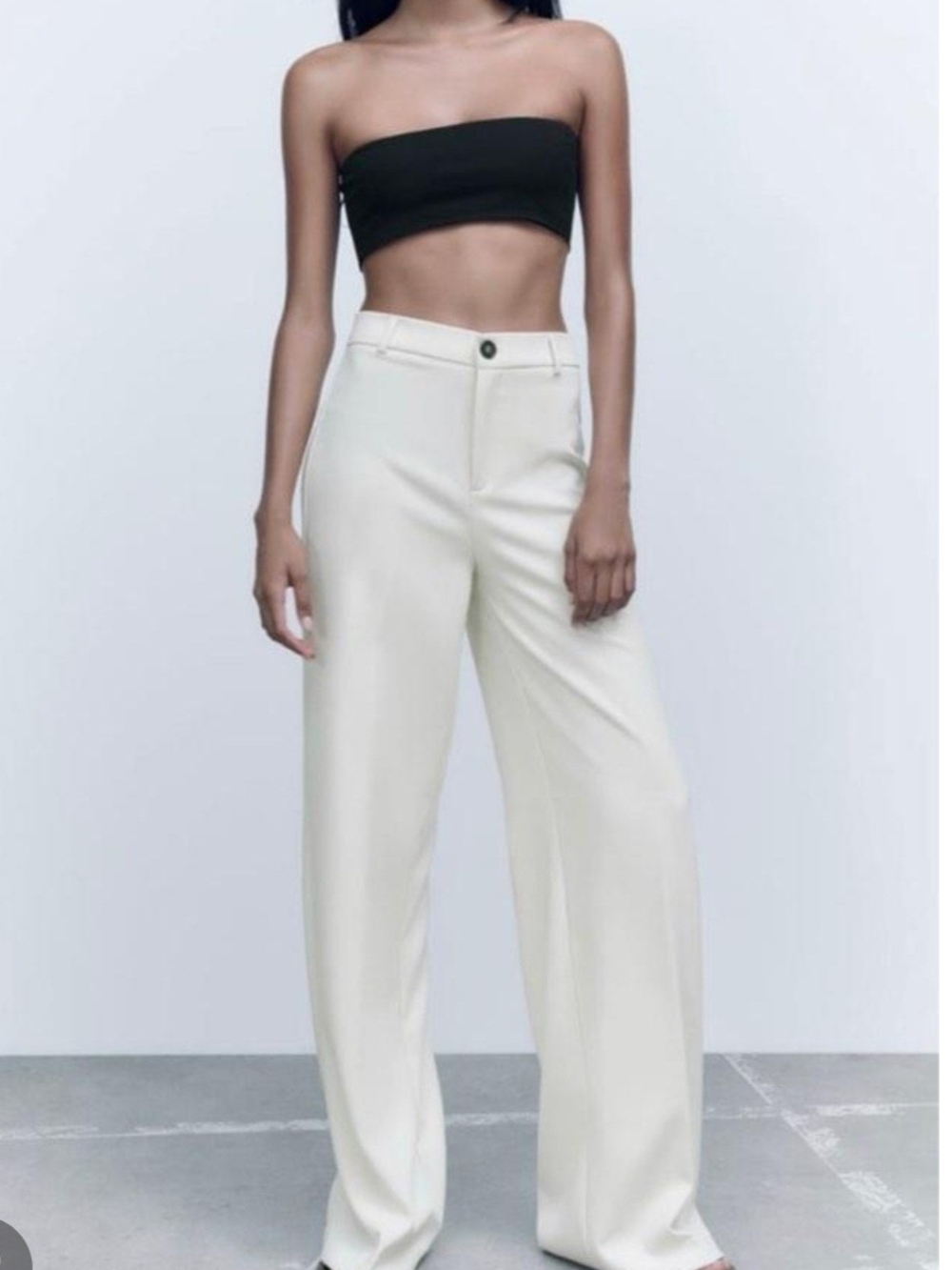 Zara Cream Wide-Leg High-Waist Pants